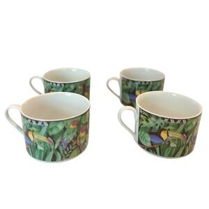 Sakura Magic Jungle Mugs Set of 4 Sue Zipkin 1995 Ultra Porcelain Toucan Leopard